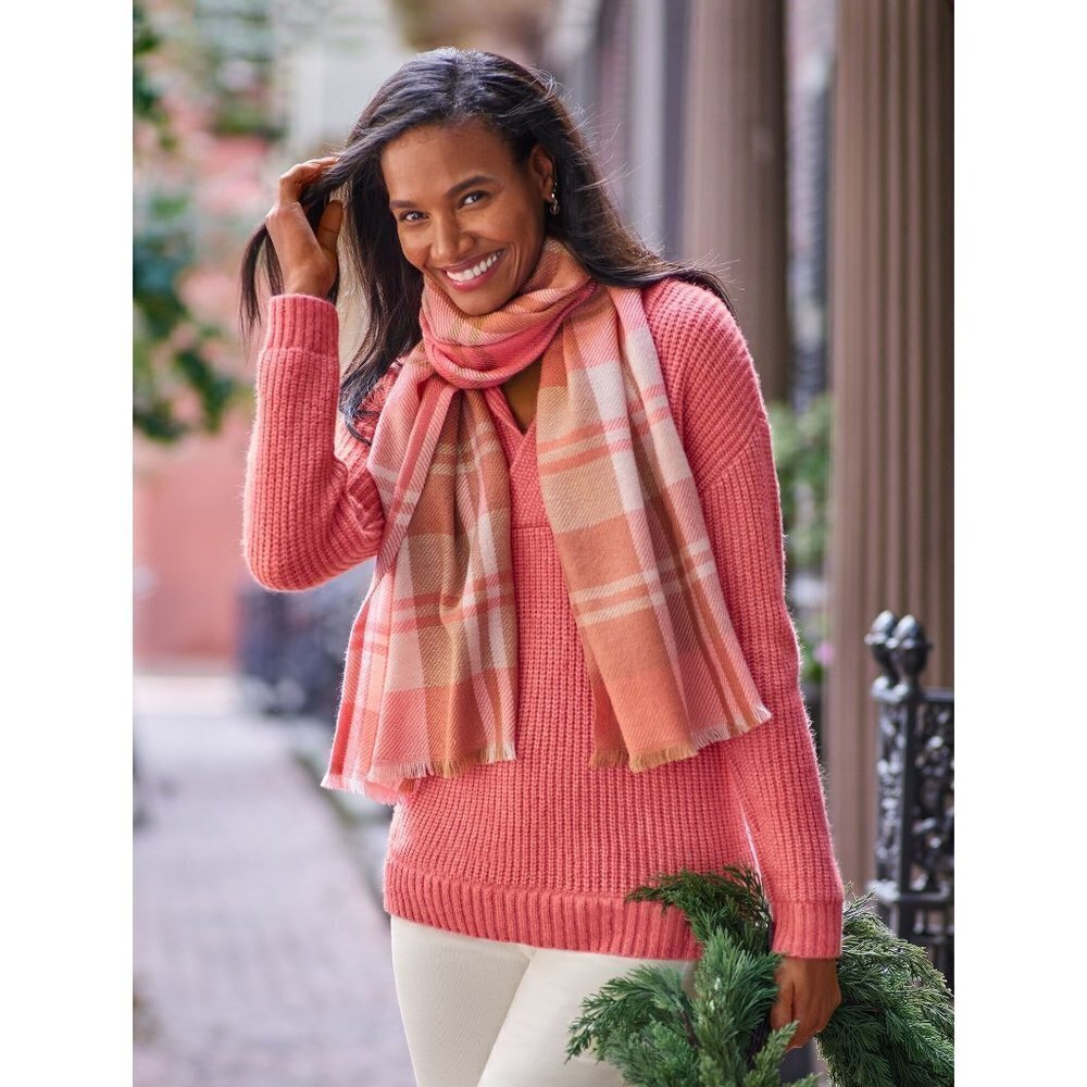 Talbots Sweater Women Large Petite Pink Chunky Knit Shawl Collar Shaker Stitch